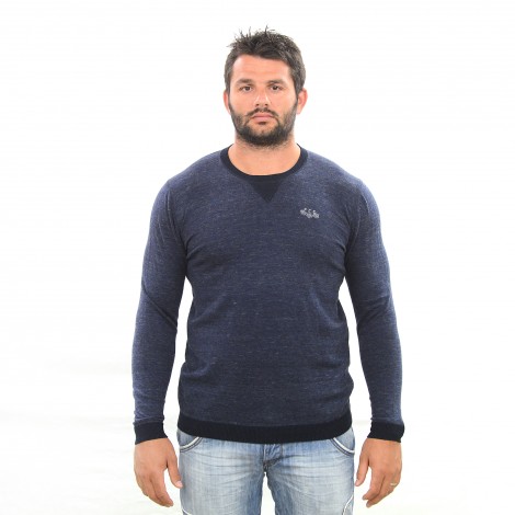 Pull col rond JOE bleu chiné